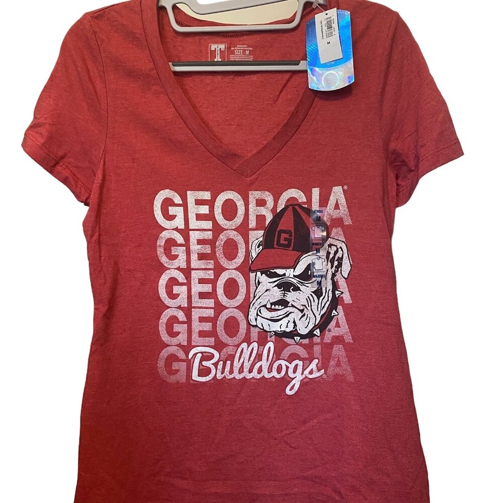 NWT UGA University of Georgia Bulldogs University T Women's V-Neck Tee Shirt, M